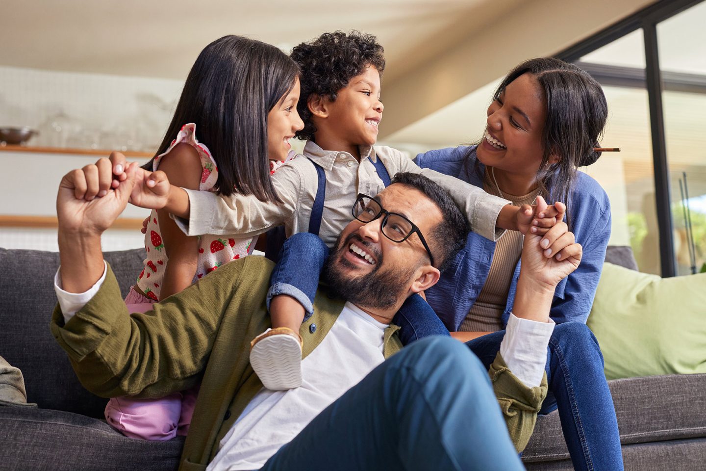 family playing in living room