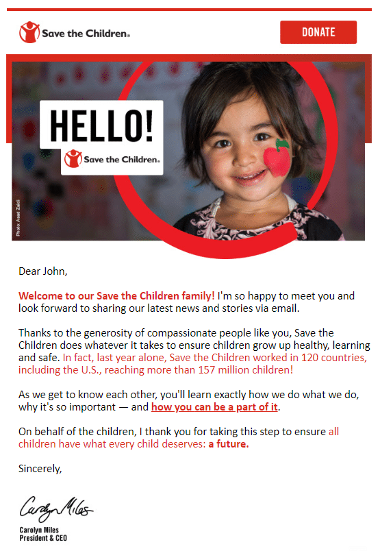 save the children welcome email series