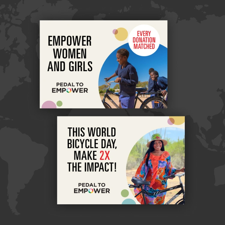 Two graphics featuring female cyclists