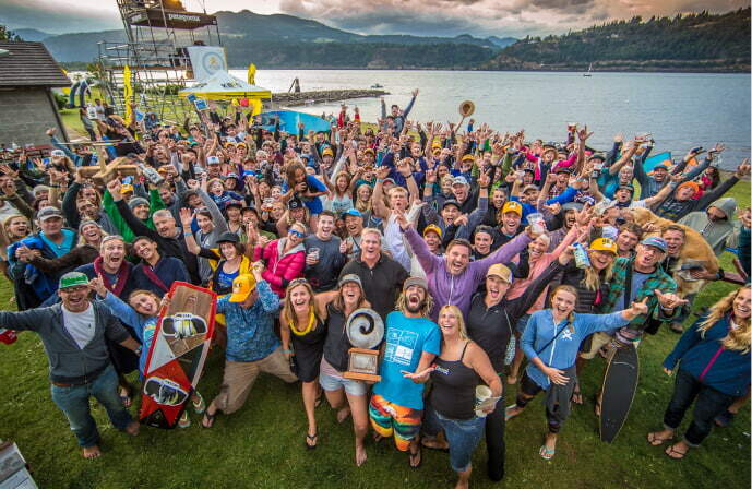 Celebratory group photo in the Columbia River Gorge